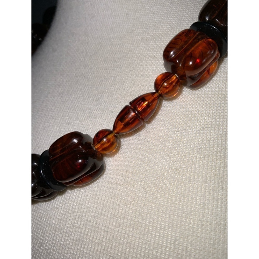 Avon Vintage Brown Lucite & Gold Chunky Bead 20” Necklace & Gold 1.5” Earrings - Picture 7 of 8